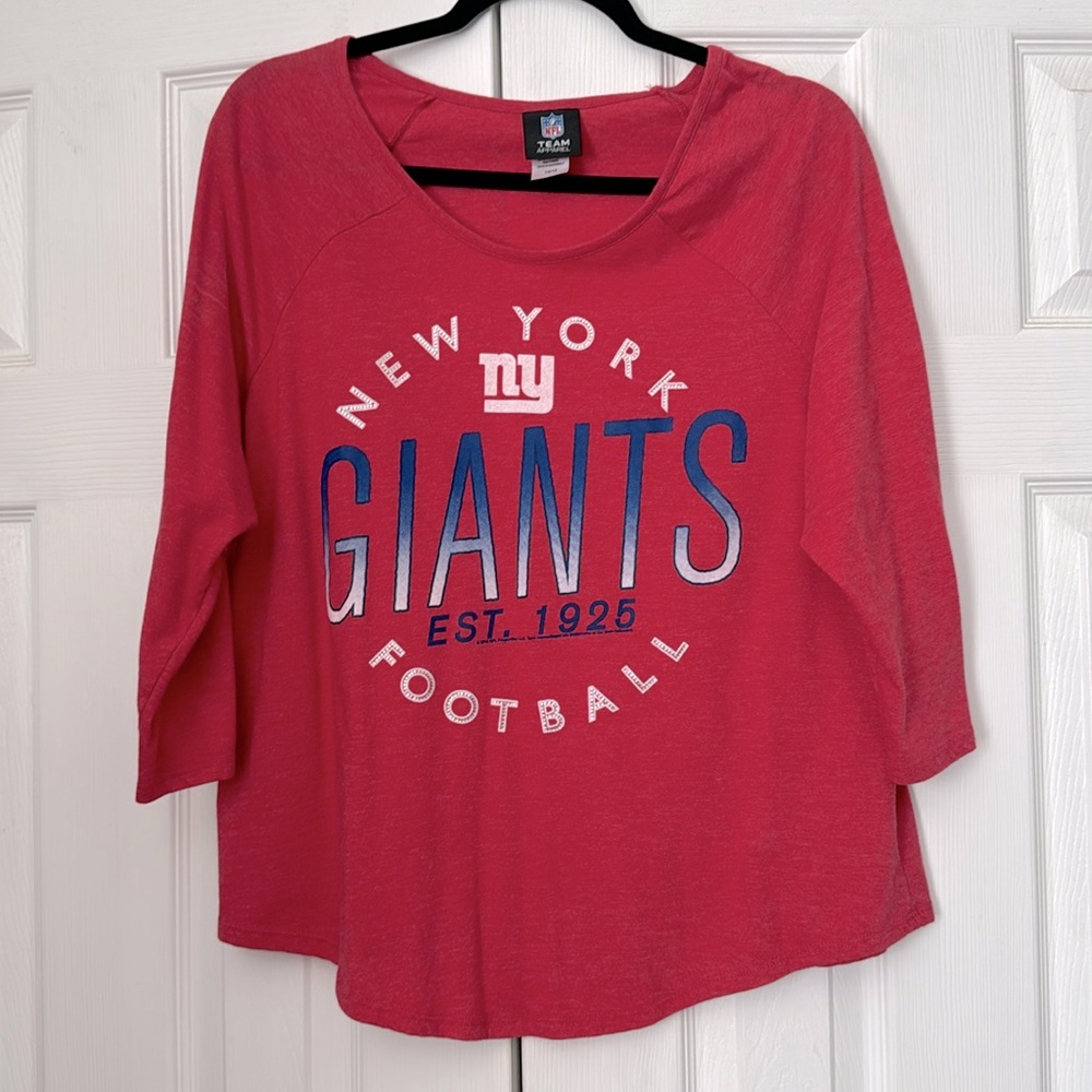Women’s NFL New York Giants Quarter Sleeve Heather Red Bedazzled Size 14/16